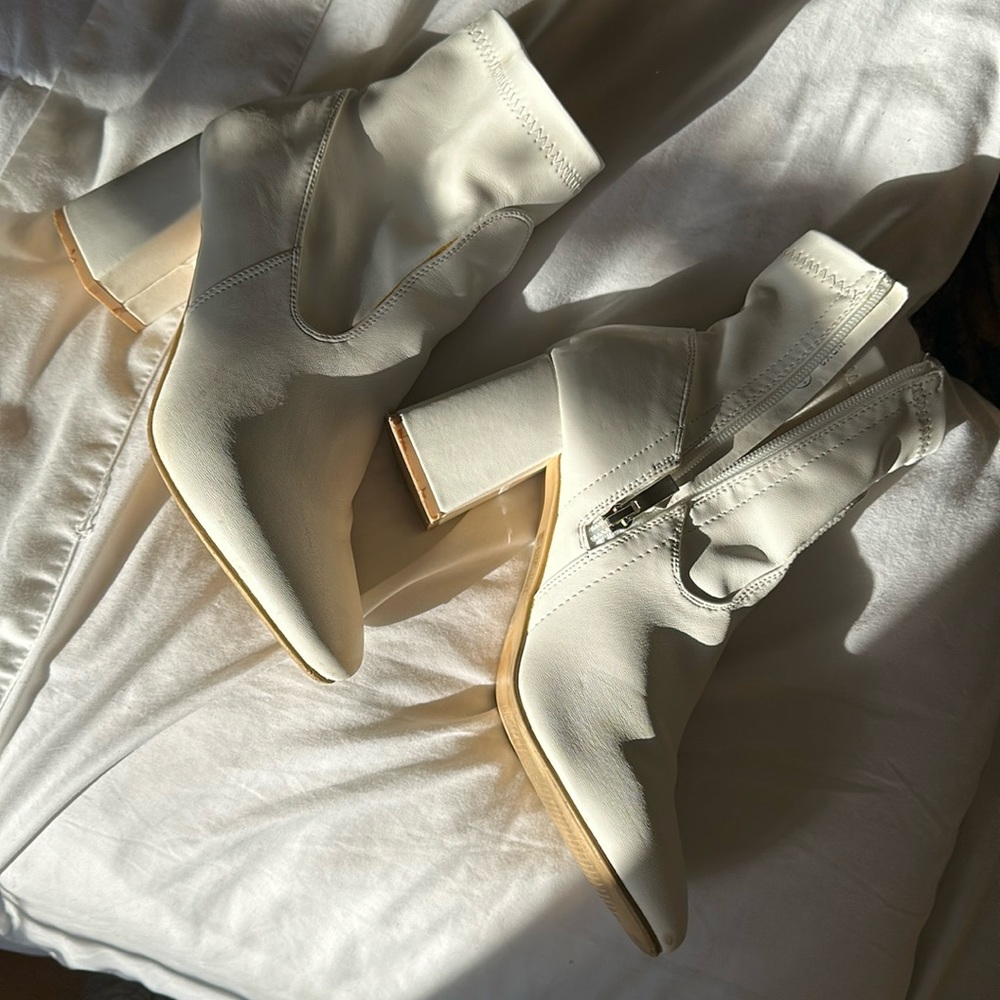 Nasty Gal White Zip Up Leather Boots